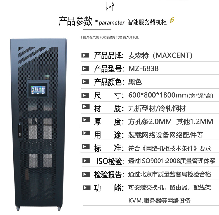 MZ6838智能機柜1.8米38U服務器機柜800深產品參數