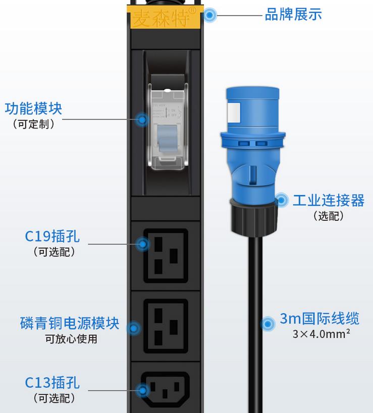 麥森特（Maxcent）PDU機柜插座 單P空開 32A電源10位C13+2位C19 細節展示